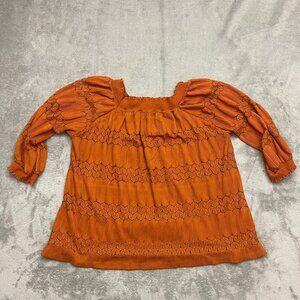 Susan Graver Square Neck Off Shoulder Women's Textured Tunic Top Orange 1X